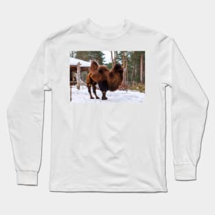 Bactrian Camel in snowy environment. Long Sleeve T-Shirt